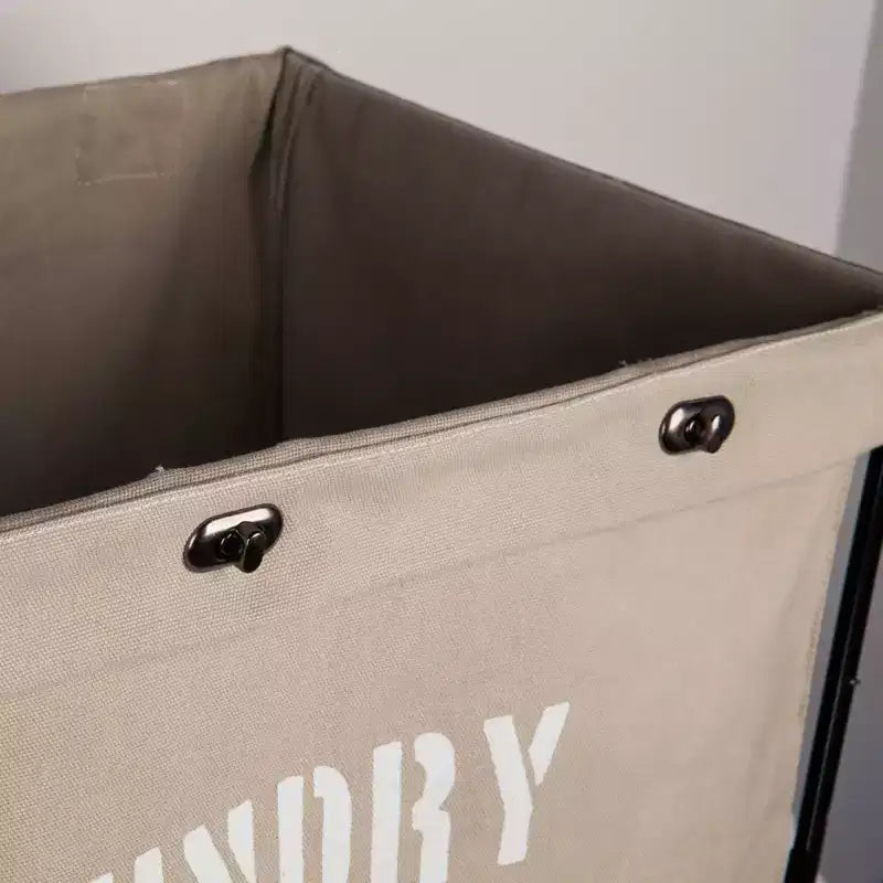 Danya B. Army Canvas Laundry Hamper on Wheels: Heavy Duty Beige Clothes Sorter, Portable Iron Frame, 32 Volume Capacity