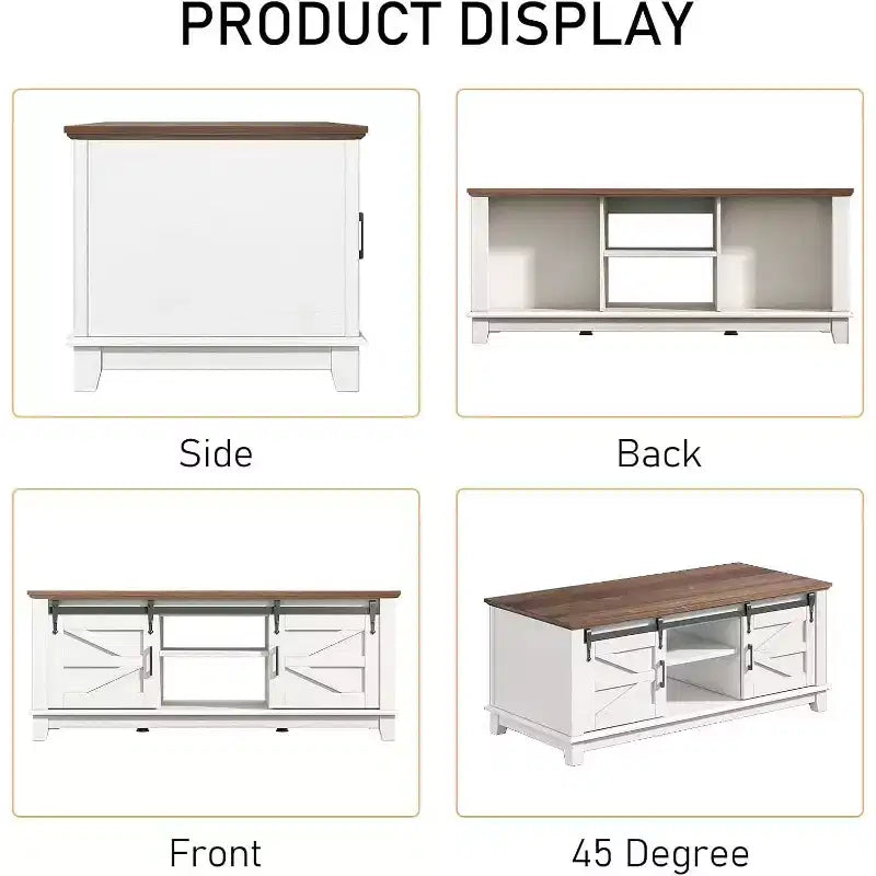 AMERLIFE Farmhouse Coffee Table with Sliding Barn Doors & Storage Cabinet