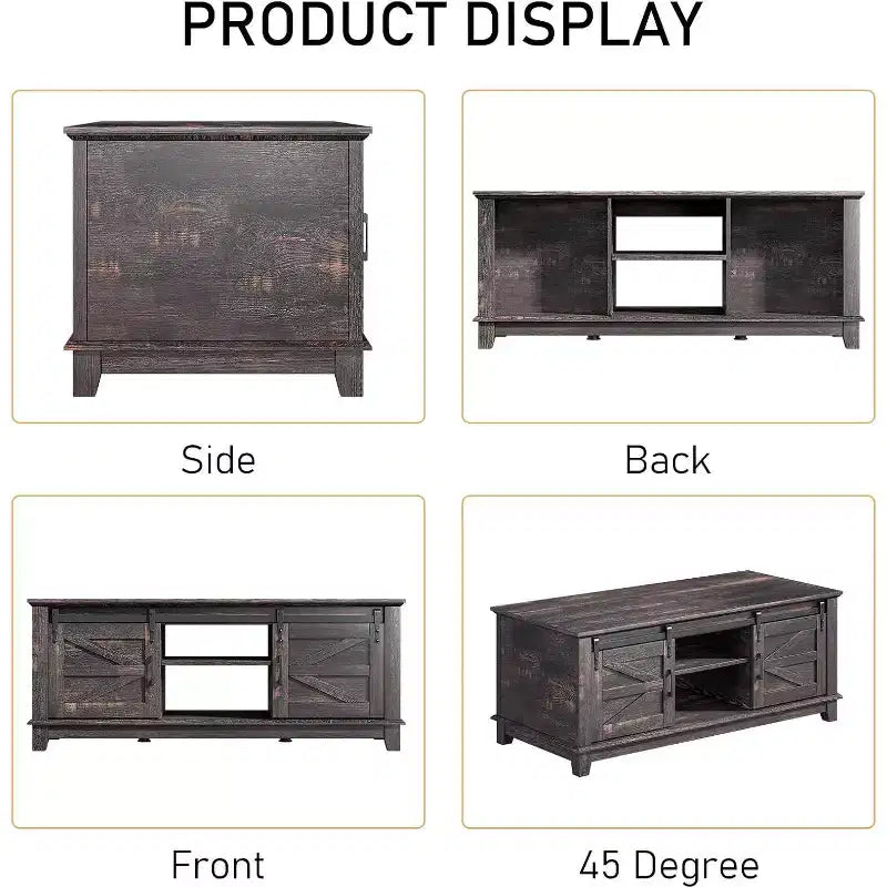 AMERLIFE Farmhouse Coffee Table with Sliding Barn Doors & Storage Cabinet