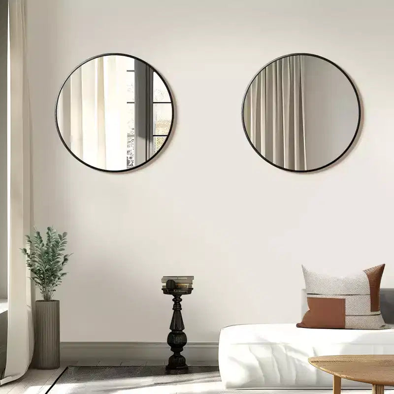 24x24 Round Bathroom Mirror with Aluminum Alloy Frame, Wall Mounted Vanity Mirror for Bedroom Living Room Entryway, Black