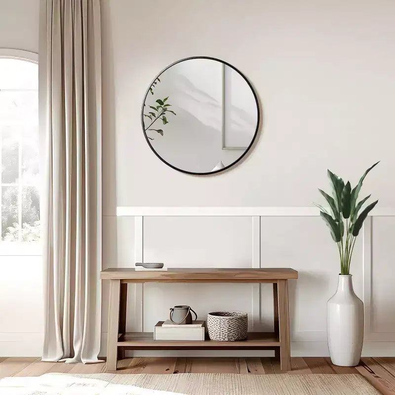 24x24 Round Bathroom Mirror with Aluminum Alloy Frame, Wall Mounted Vanity Mirror for Bedroom Living Room Entryway, Black