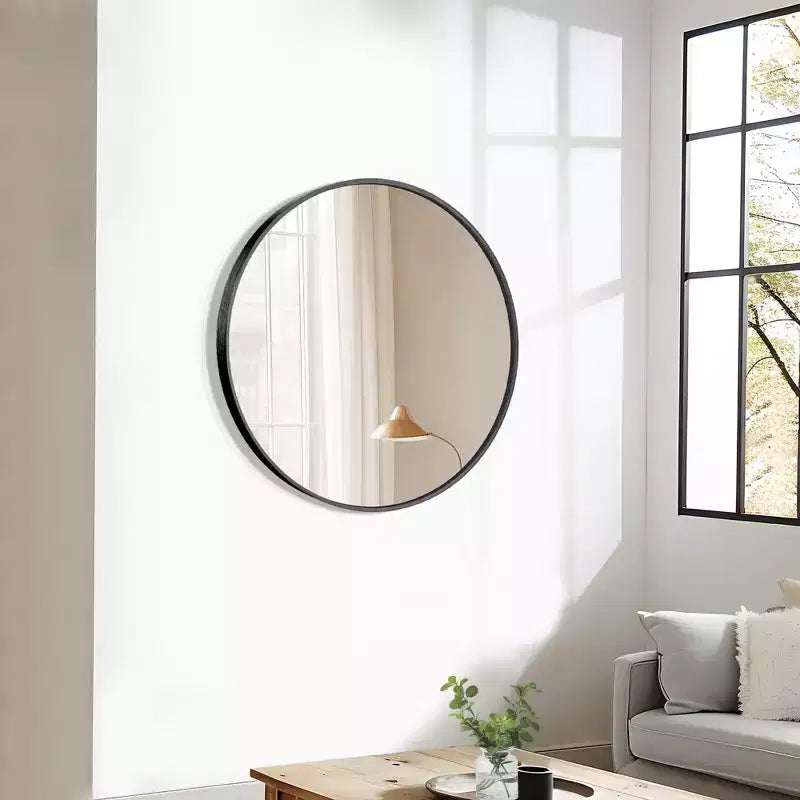 24x24 Round Bathroom Mirror with Aluminum Alloy Frame, Wall Mounted Vanity Mirror for Bedroom Living Room Entryway, Black