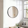 24x24 Round Bathroom Mirror with Aluminum Alloy Frame, Wall Mounted Vanity Mirror for Bedroom Living Room Entryway, Black