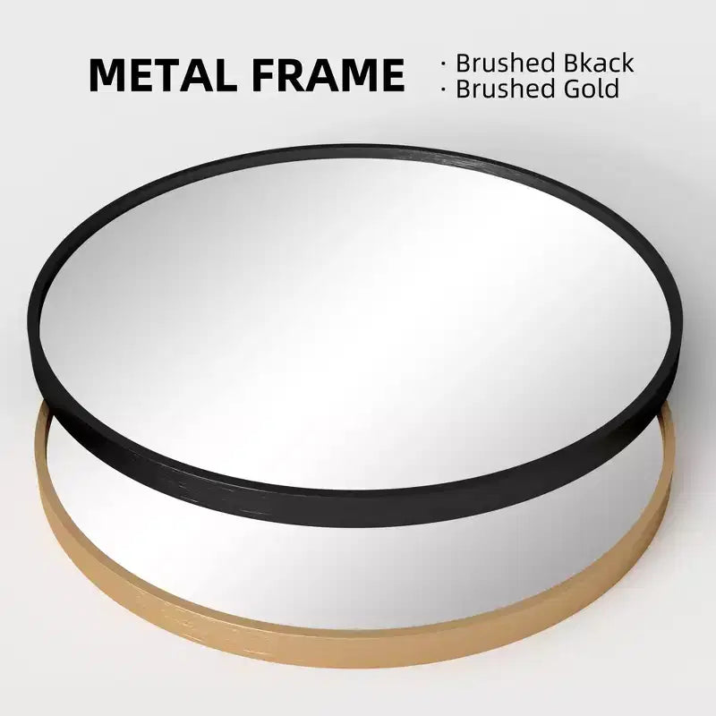 24x24 Round Bathroom Mirror with Aluminum Alloy Frame, Wall Mounted Vanity Mirror for Bedroom Living Room Entryway, Black