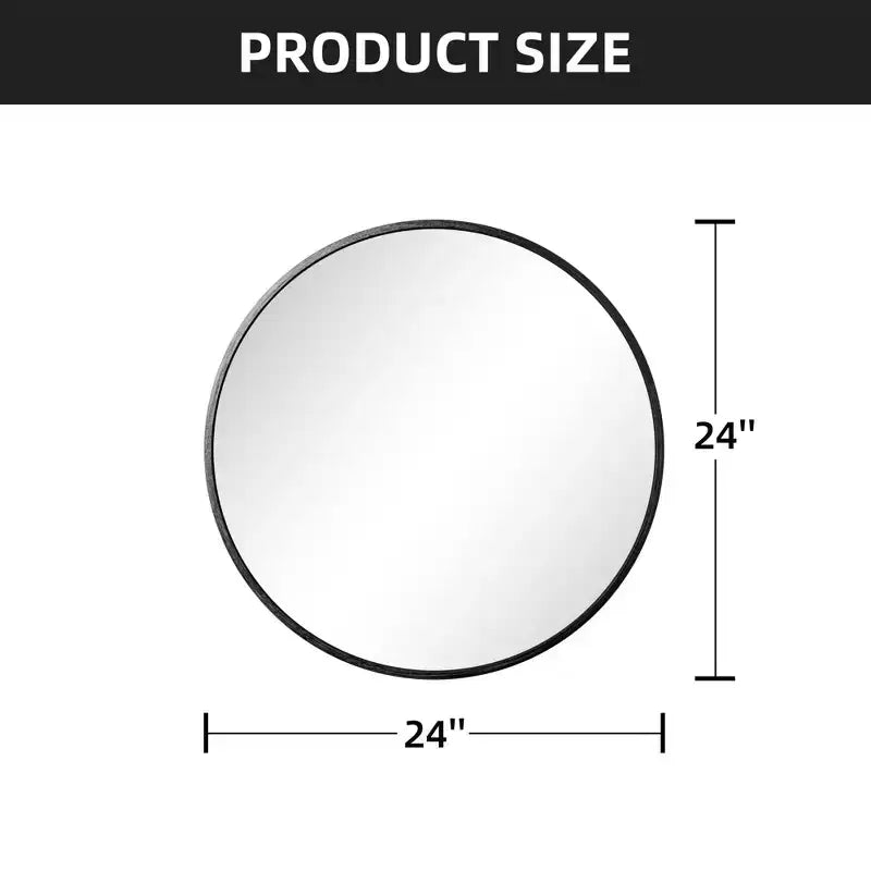 24x24 Round Bathroom Mirror with Aluminum Alloy Frame, Wall Mounted Vanity Mirror for Bedroom Living Room Entryway, Black