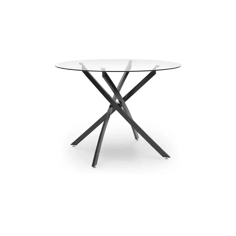 Signature Design by Ashley Pharwynn Round Glass Dining Table Only - Modern Black Metal Base - 42 Diameter