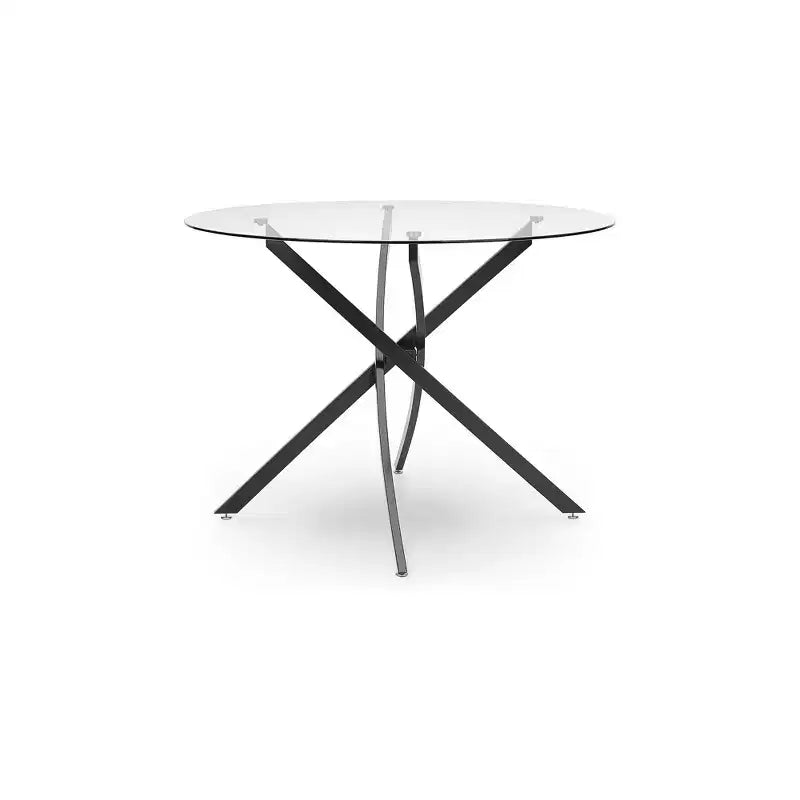 Signature Design by Ashley Pharwynn Round Glass Dining Table Only - Modern Black Metal Base - 42 Diameter