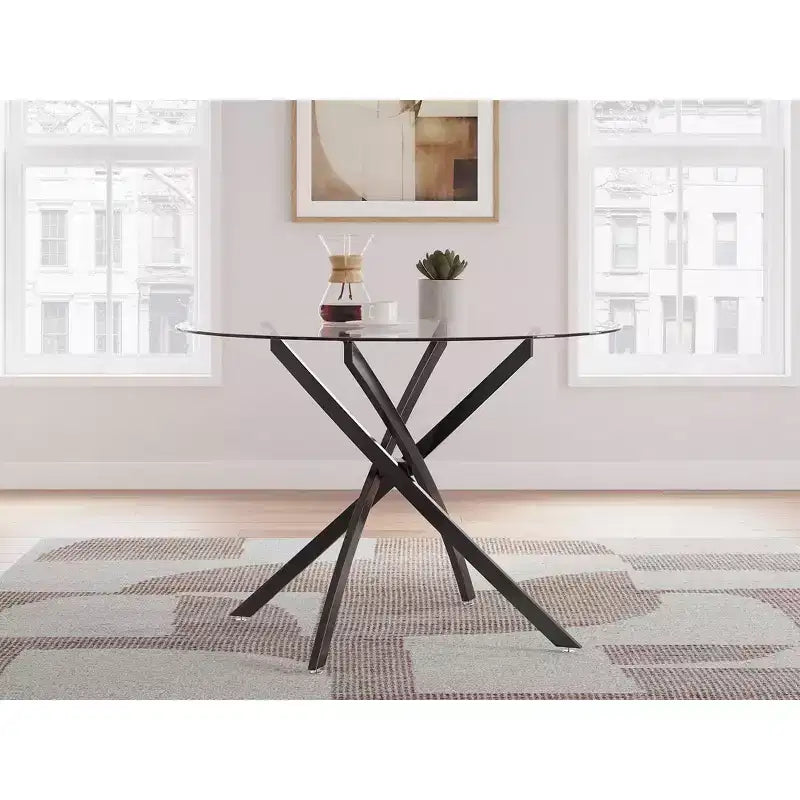 Signature Design by Ashley Pharwynn Round Glass Dining Table Only - Modern Black Metal Base - 42 Diameter