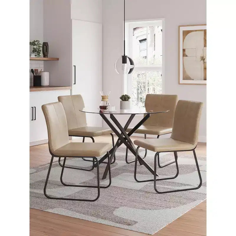 Signature Design by Ashley Pharwynn Round Glass Dining Table Only - Modern Black Metal Base - 42 Diameter
