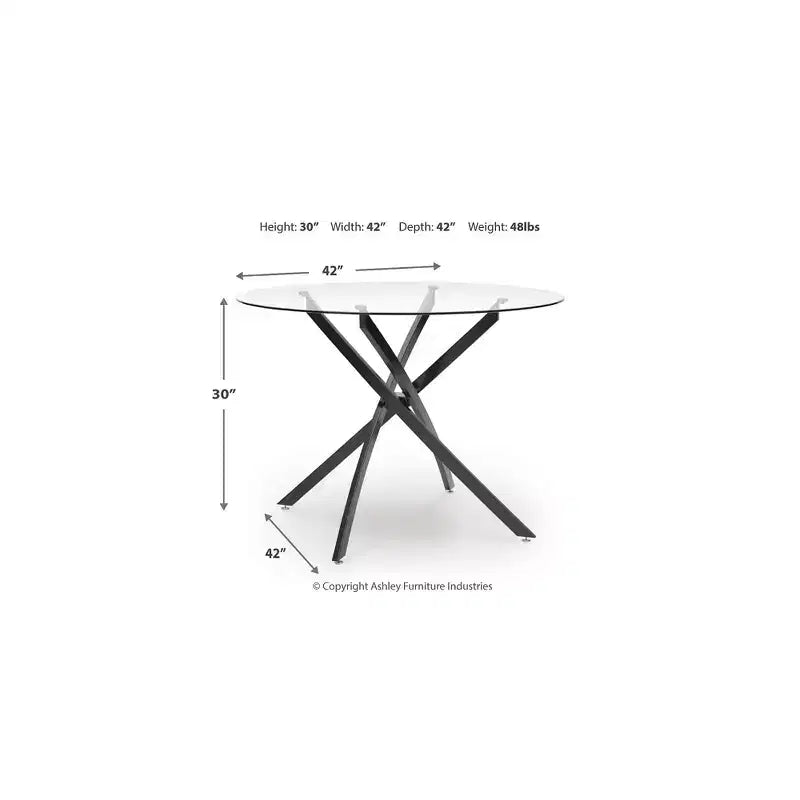 Signature Design by Ashley Pharwynn Round Glass Dining Table Only - Modern Black Metal Base - 42 Diameter