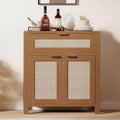Buffet Cabinet with 2 Doors and Drawer, Large Coffee Bar Table Rattan Sideboard Cabinet with Adjustable Shelves, Coffee Bar Station Table for Kitchen
