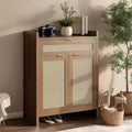 32 Rattan Shoe Cabinet with Storage, 5-Tiers Shoe Organizer Storage Cabinets with Shelves & Doors