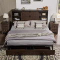 AMERLIFE Wooden Platform Bed with Bookcase Headboard, 2 Drawers, Charging Station