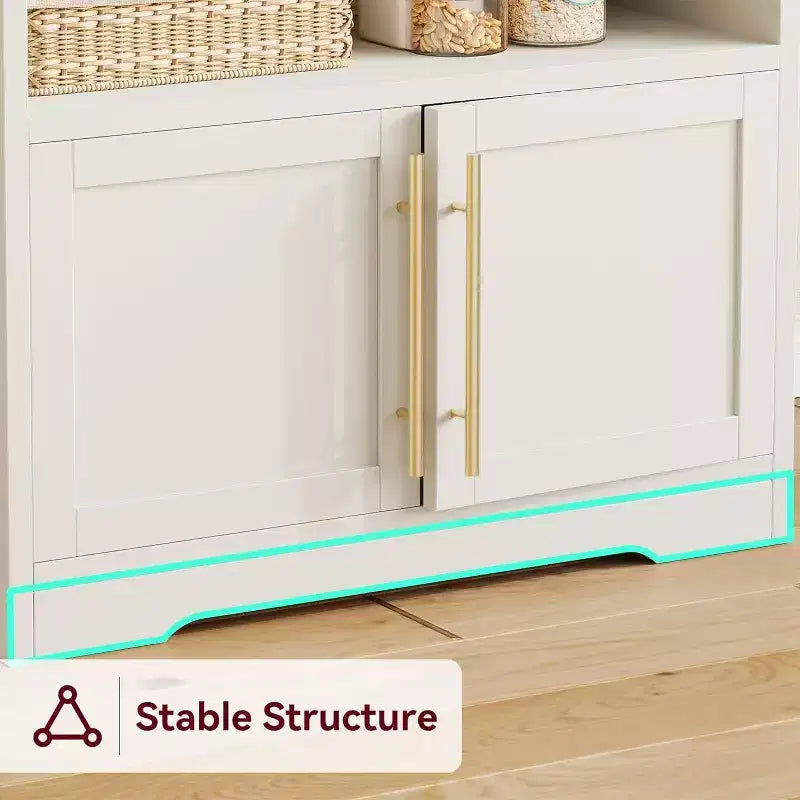 Bakers Rack With Storage - Microwave Stand With Power Outlets, With Thick Table Top, Farmhouse Pantry Hutch Bakers Rack for Kitchen, Dining Room