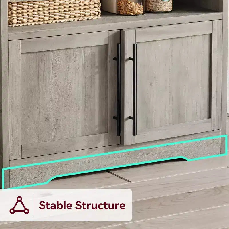 Bakers Rack With Storage - Microwave Stand With Power Outlets, With Thick Table Top, Farmhouse Pantry Hutch Bakers Rack for Kitchen, Dining Room