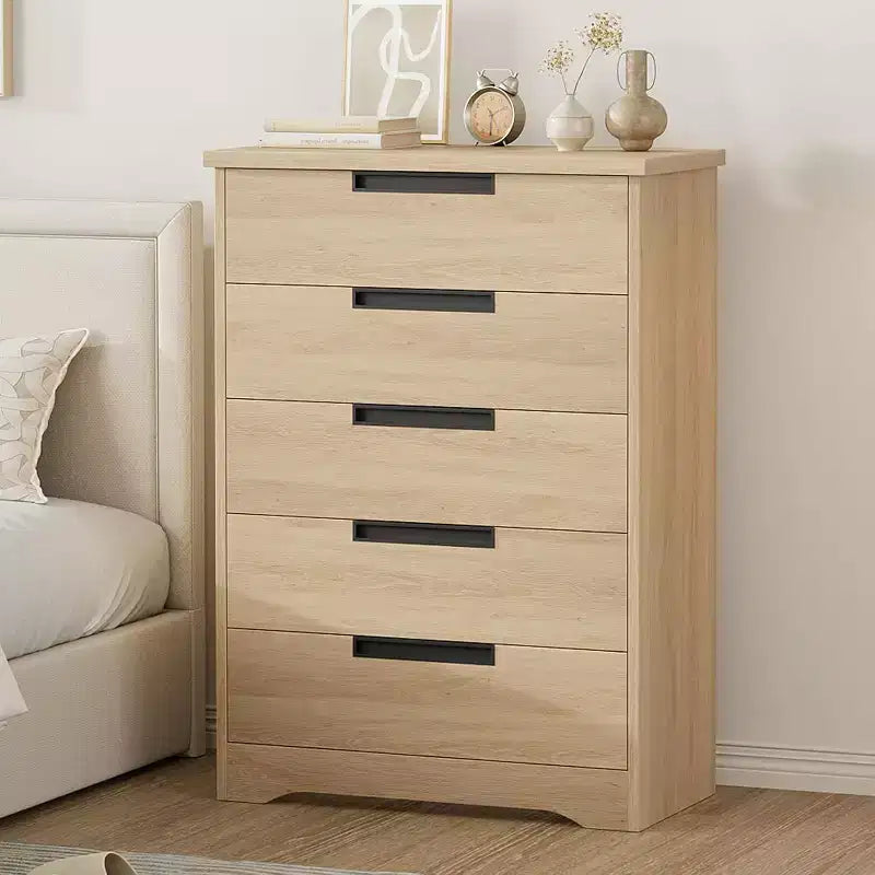 5-Drawer Wooden Dresser for Bedroom, Modern Gray Chest with Recessed Handles, Storage Organizer for Living Room, Nursery, Hallway, or Entryway