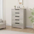 5-Drawer Wooden Dresser for Bedroom, Modern Gray Chest with Recessed Handles, Storage Organizer for Living Room, Nursery, Hallway, or Entryway