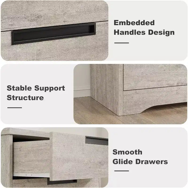 5-Drawer Wooden Dresser for Bedroom, Modern Gray Chest with Recessed Handles, Storage Organizer for Living Room, Nursery, Hallway, or Entryway