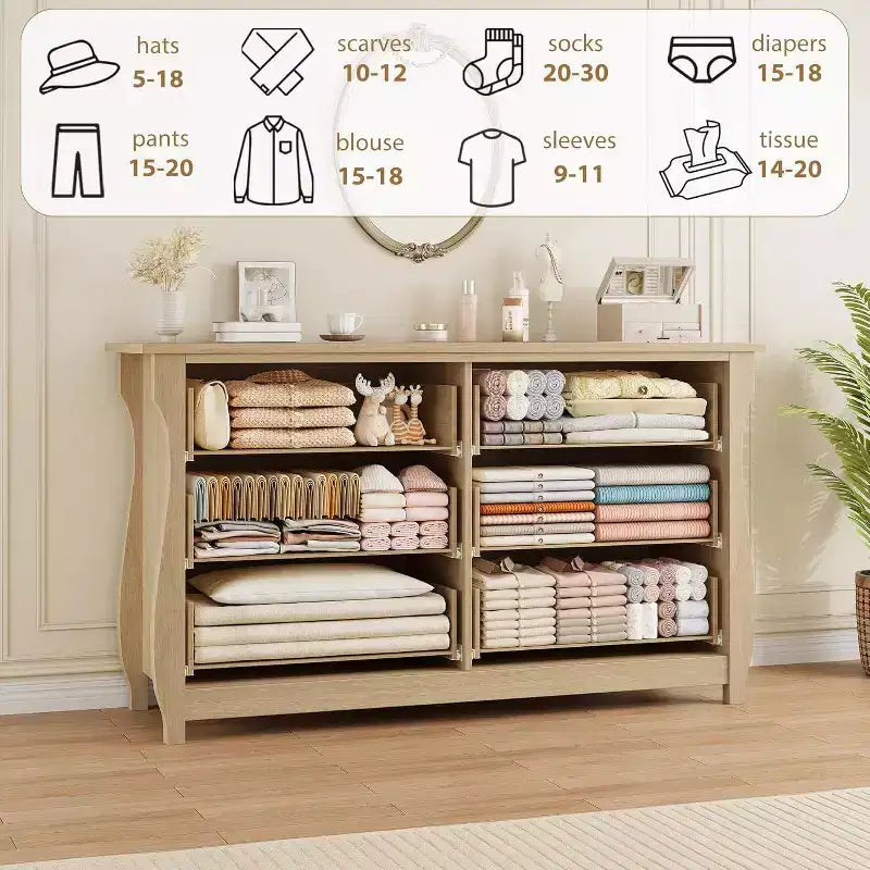 Modern Drawer Dresser - Sleek Boho Design with Woven Rattan, Curved Legs, and Versatile Storage for Bedroom, Living Room, or Hallway