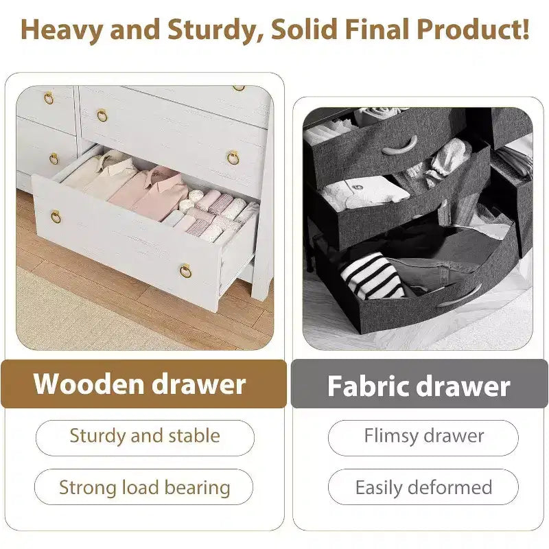 Modern Drawer Dresser - Sleek Boho Design with Woven Rattan, Curved Legs, and Versatile Storage for Bedroom, Living Room, or Hallway