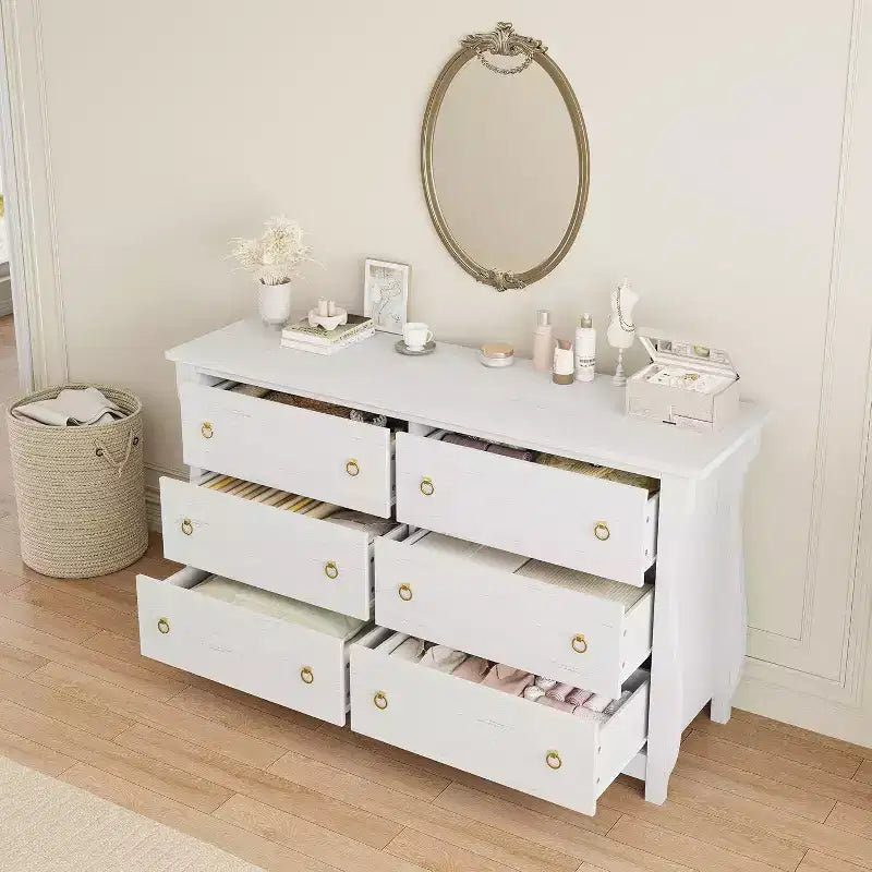 Modern Drawer Dresser - Sleek Boho Design with Woven Rattan, Curved Legs, and Versatile Storage for Bedroom, Living Room, or Hallway