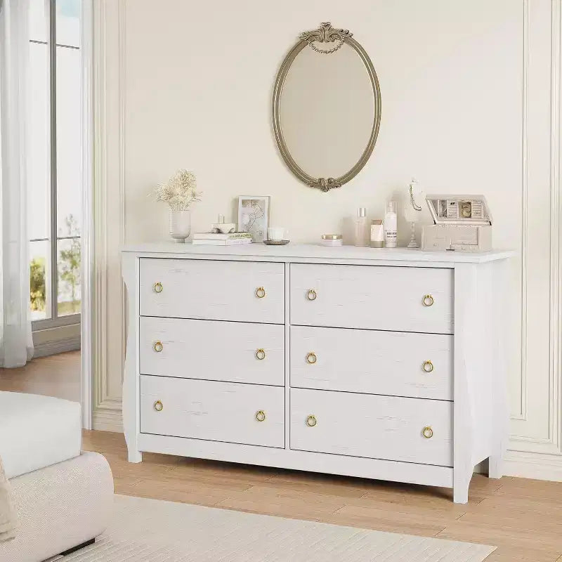Modern Drawer Dresser - Sleek Boho Design with Woven Rattan, Curved Legs, and Versatile Storage for Bedroom, Living Room, or Hallway