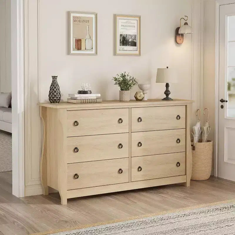 Modern Drawer Dresser - Sleek Boho Design with Woven Rattan, Curved Legs, and Versatile Storage for Bedroom, Living Room, or Hallway