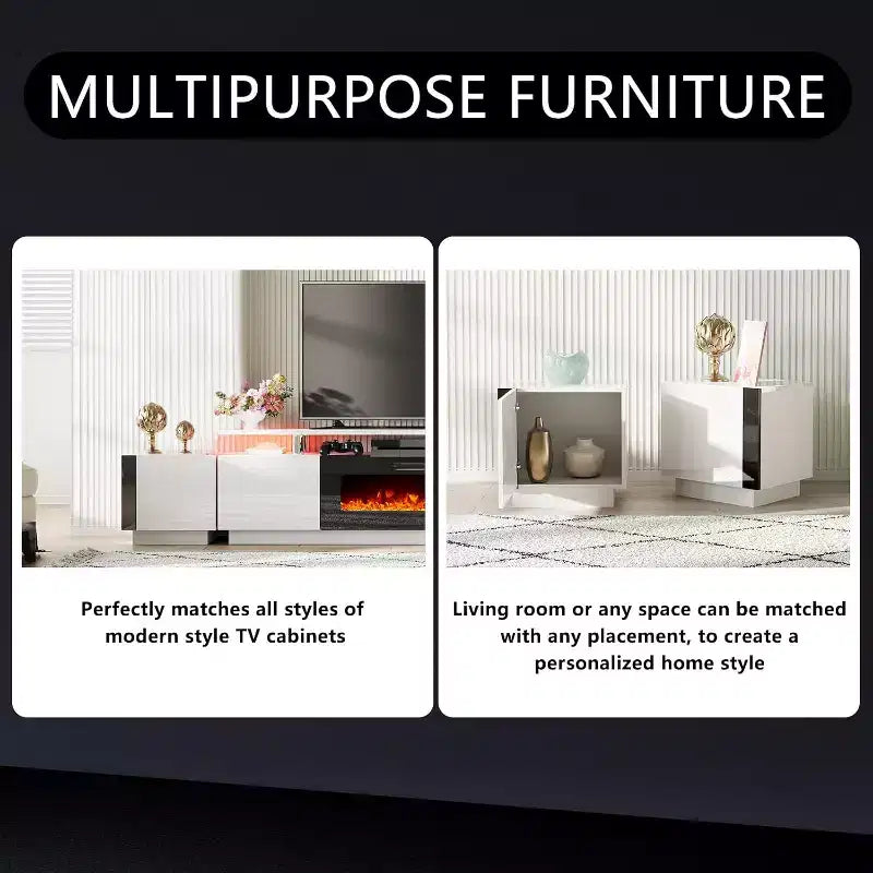AMERLIFE 2PCS Entertainment Center Side Table Set with Storage, Modern End Tables with 2 Cabinet Doors