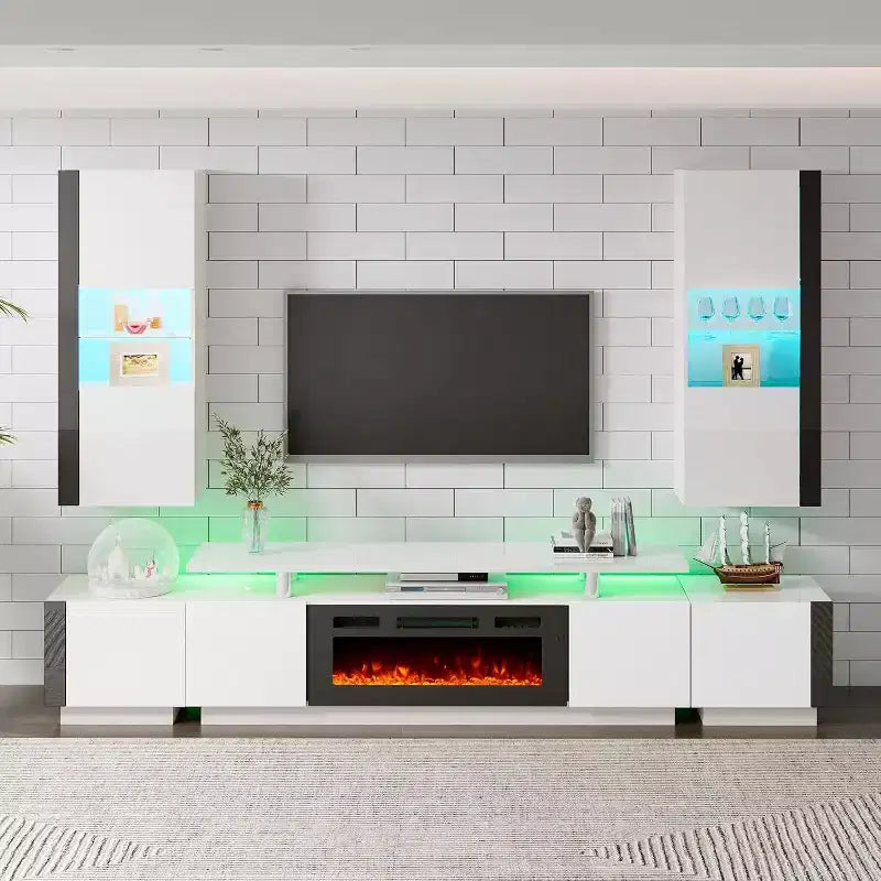 AMERLIFE 2PCS Entertainment Center Side Table Set with Storage, Modern End Tables with 2 Cabinet Doors