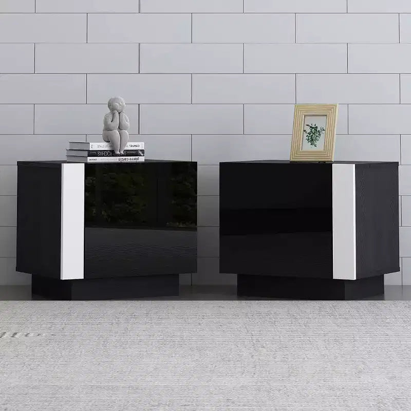 AMERLIFE 2PCS Entertainment Center Side Table Set with Storage, Modern End Tables with 2 Cabinet Doors