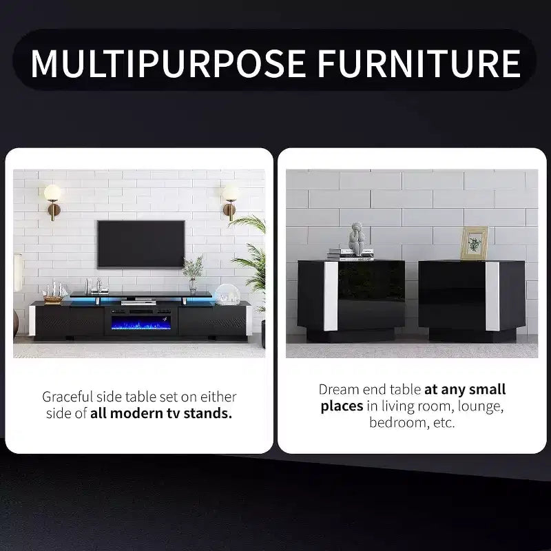 AMERLIFE 2PCS Entertainment Center Side Table Set with Storage, Modern End Tables with 2 Cabinet Doors