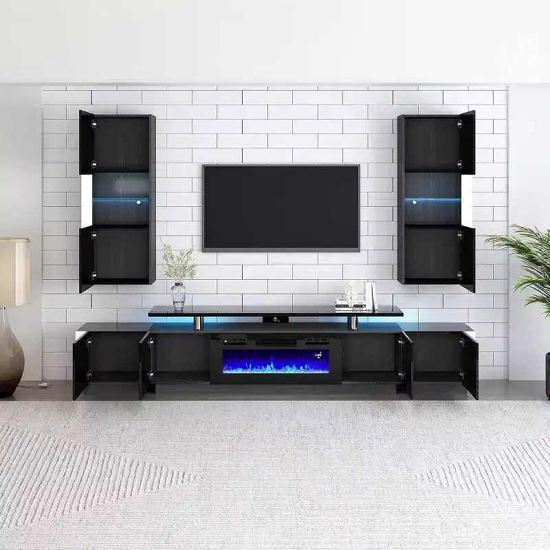 AMERLIFE 2PCS Entertainment Center Side Table Set with Storage, Modern End Tables with 2 Cabinet Doors