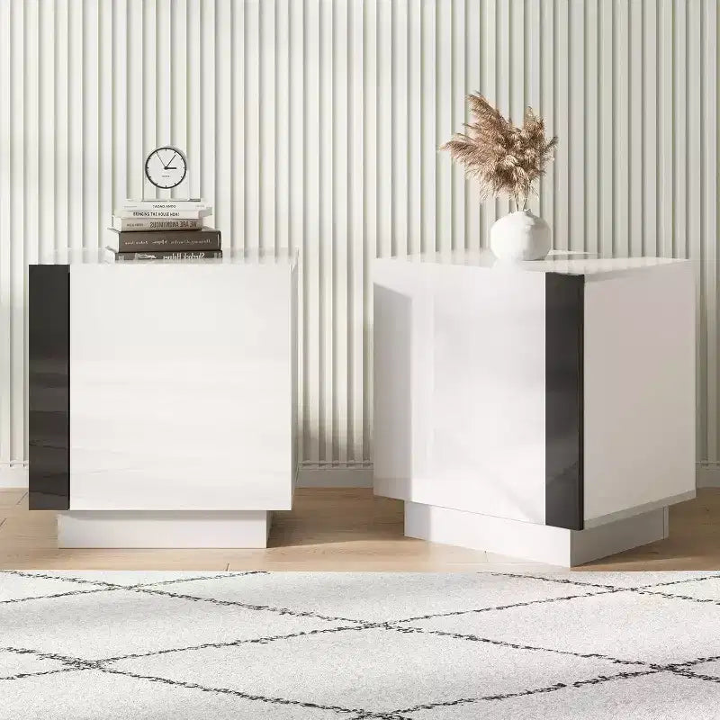 AMERLIFE 2PCS Entertainment Center Side Table Set with Storage, Modern End Tables with 2 Cabinet Doors