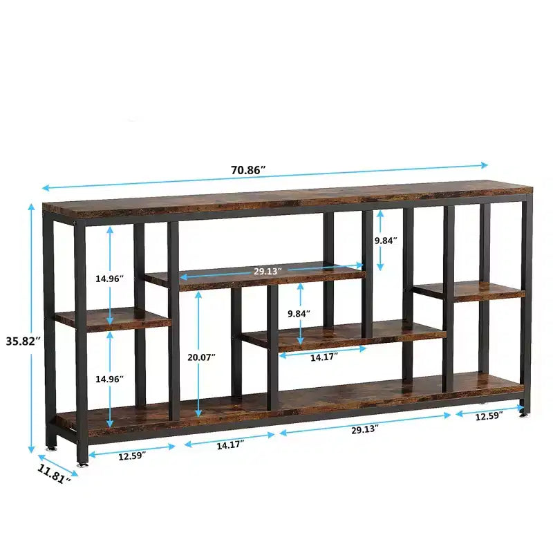 MAYEERTY 70.86 Inch Industrial Console Table Gray Wood Finish Black Metal Frame