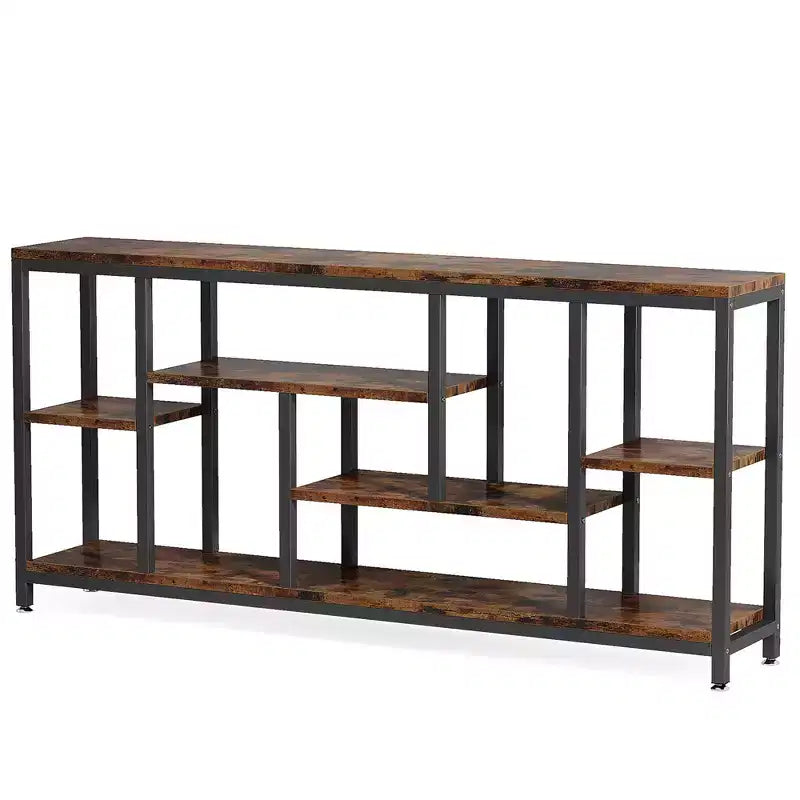 MAYEERTY 70.86 Inch Industrial Console Table Gray Wood Finish Black Metal Frame