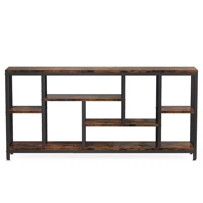 MAYEERTY 70.86 Inch Industrial Console Table Gray Wood Finish Black Metal Frame