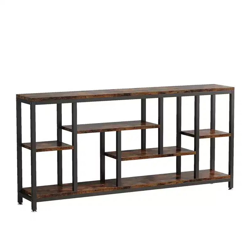 MAYEERTY 70.86 Inch Industrial Console Table Gray Wood Finish Black Metal Frame