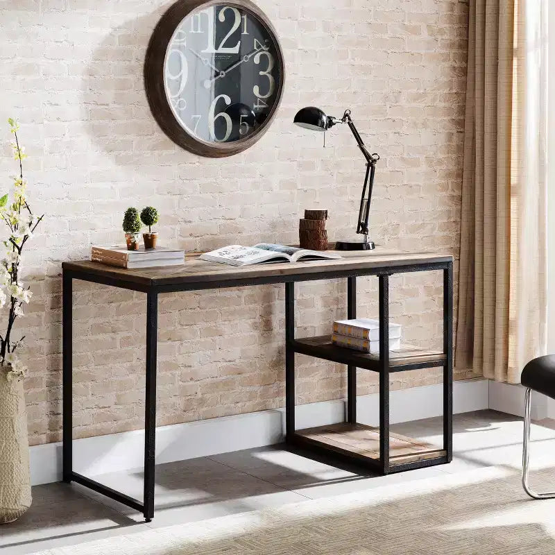 Garviston Reclaimed Wood Writing Desk - Industrial Style - Black - SEI