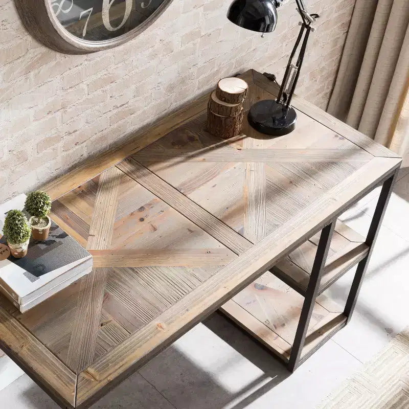 Garviston Reclaimed Wood Writing Desk - Industrial Style - Black - SEI