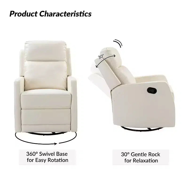 Set of 2 Ofelia Wooden Upholstery Wingback Swivel Recliner for Bedroom and Living Room ART OF LIVING DESIGNS-IVORY