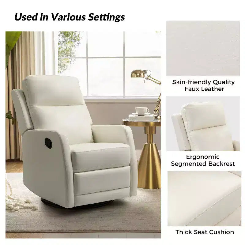 Set of 2 Ofelia Wooden Upholstery Wingback Swivel Recliner for Bedroom and Living Room ART OF LIVING DESIGNS-IVORY