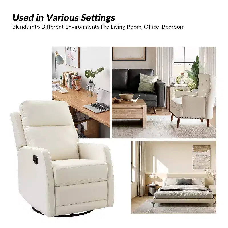 Set of 2 Ofelia Wooden Upholstery Wingback Swivel Recliner for Bedroom and Living Room ART OF LIVING DESIGNS-IVORY