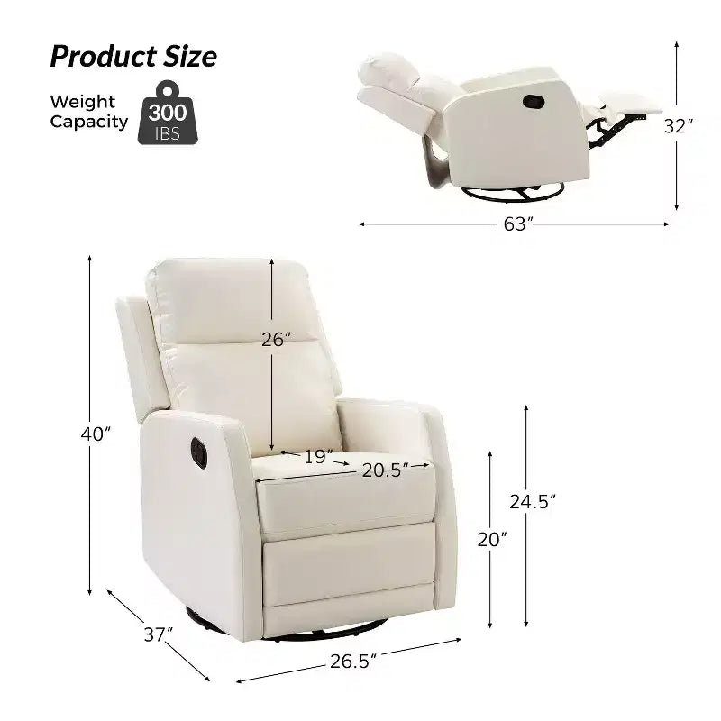 Set of 2 Ofelia Wooden Upholstery Wingback Swivel Recliner for Bedroom and Living Room ART OF LIVING DESIGNS-IVORY
