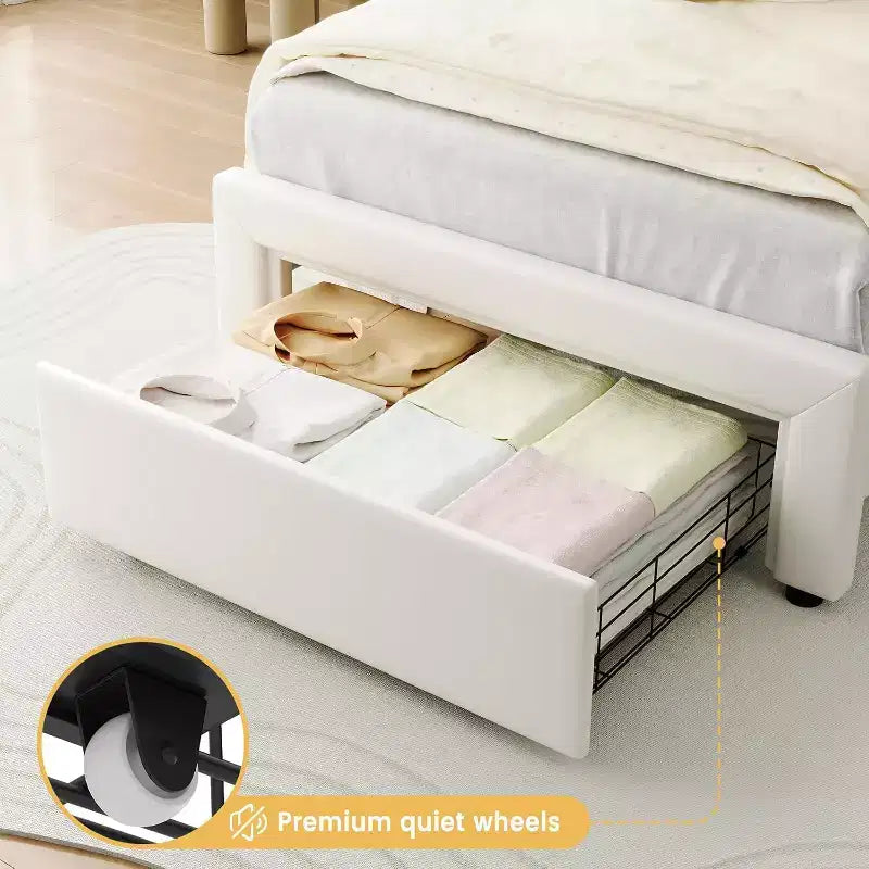 Twin Size Bed Frame with Storage Drawer , Velvet Princess Platform Bed with Adjustable Headboard, Wood Slats Support