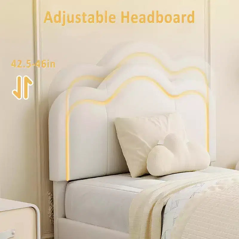 Twin Size Bed Frame with Storage Drawer , Velvet Princess Platform Bed with Adjustable Headboard, Wood Slats Support