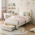 Twin Size Bed Frame with Storage Drawer , Velvet Princess Platform Bed with Adjustable Headboard, Wood Slats Support