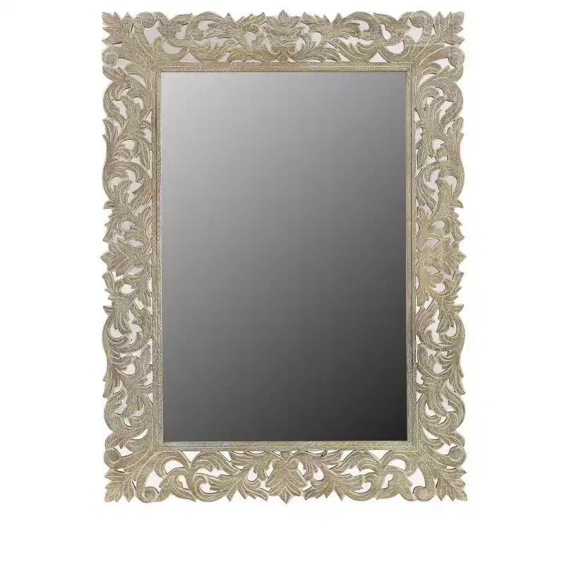 HomeRoots 35 Gray Floral Carved Solid Wood Framed Accent Mirror