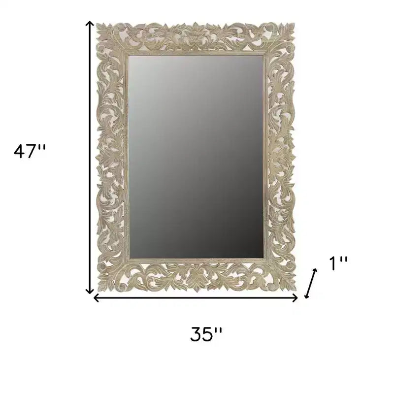 HomeRoots 35 Gray Floral Carved Solid Wood Framed Accent Mirror