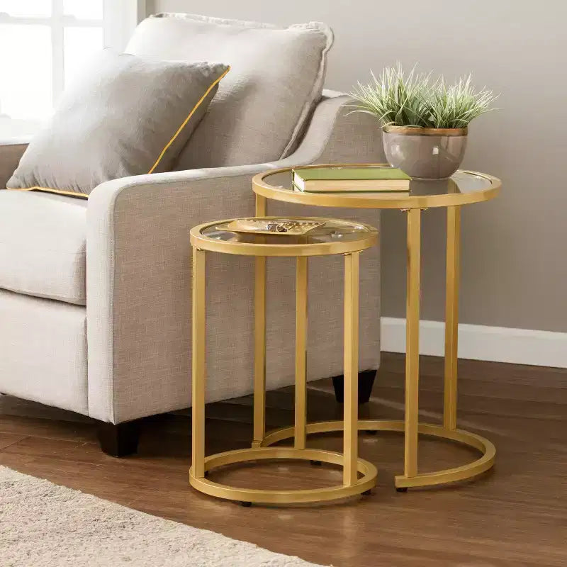 Evelyn Glam Nesting Side Table - 2pc Set - Gold - SEI