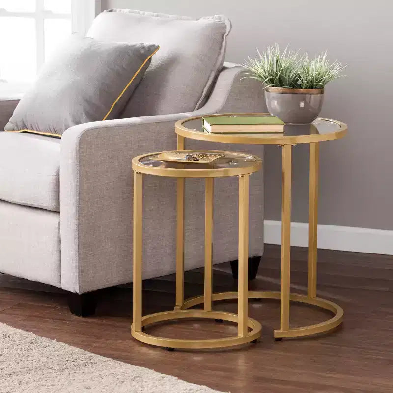 Evelyn Glam Nesting Side Table - 2pc Set - Gold - SEI